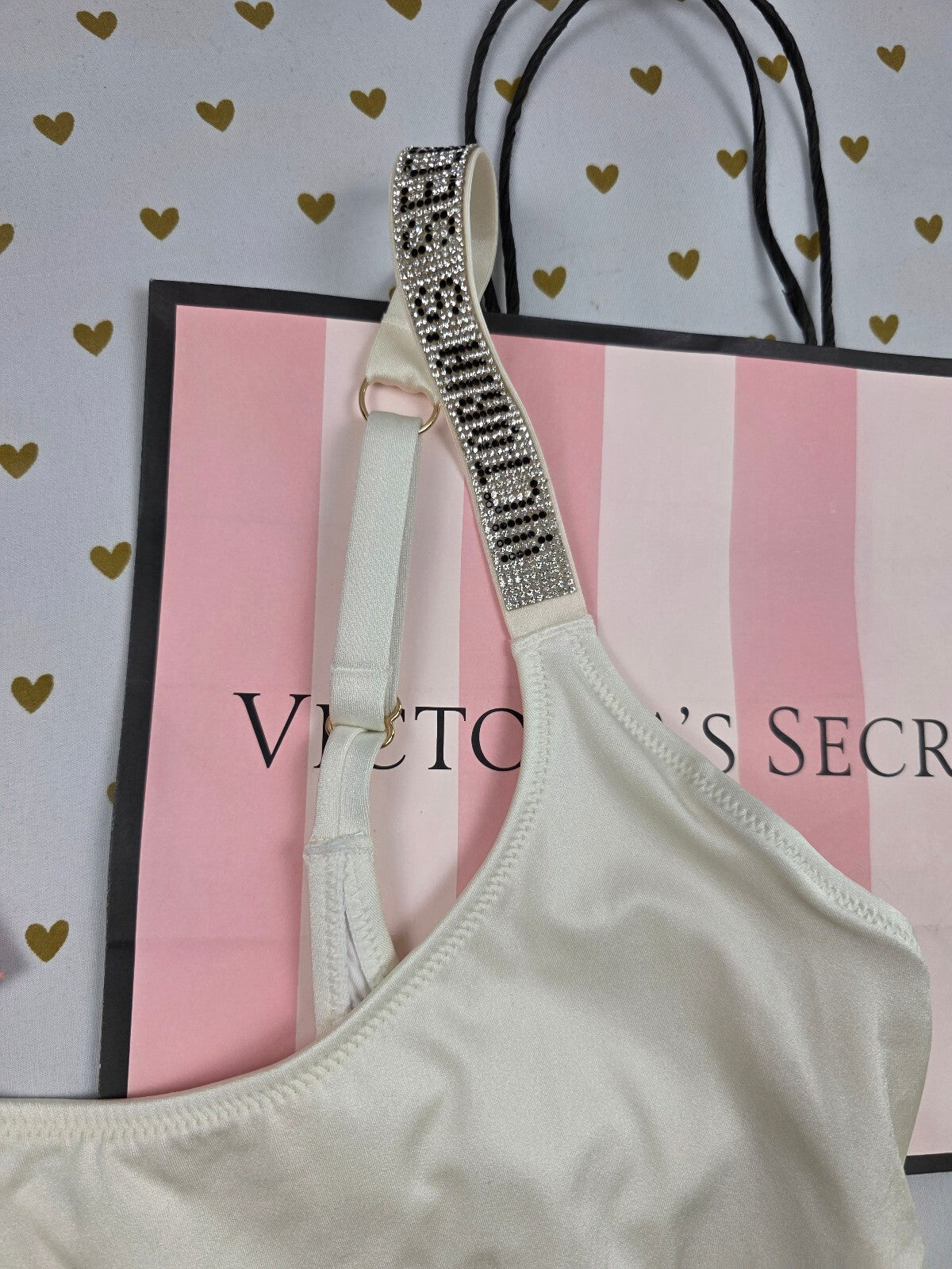 Victoria's Secret White Rhinestone BLING Shine Strap One Piece Swimsuit XL