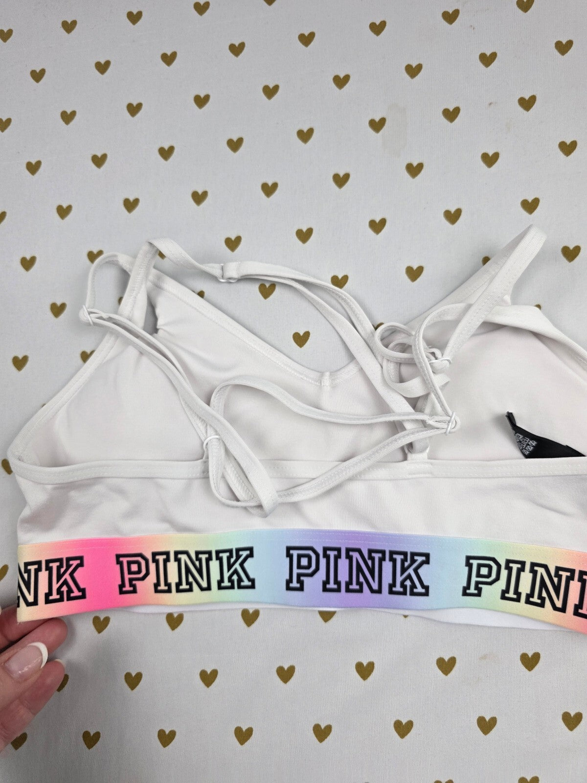 Victorias Secret Pink White Sports Bra Small Bralette Bra Top Tank