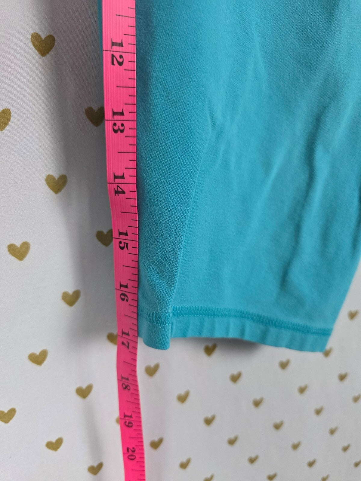 Victoria's Secret PINK Yoga Capri Leggings Large Turquoise Blue Foldover Waist