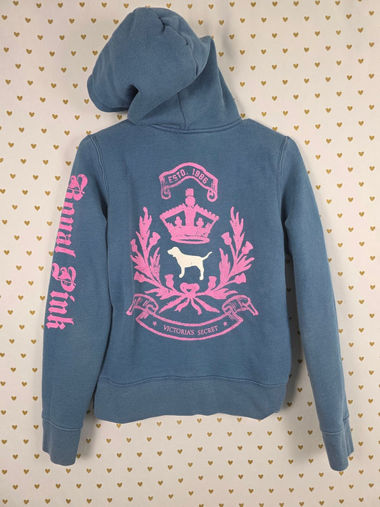 Victoria's Secret Royal PINK Vintage Blue Zip Up Hoodie Crown Dog Medium Y2k