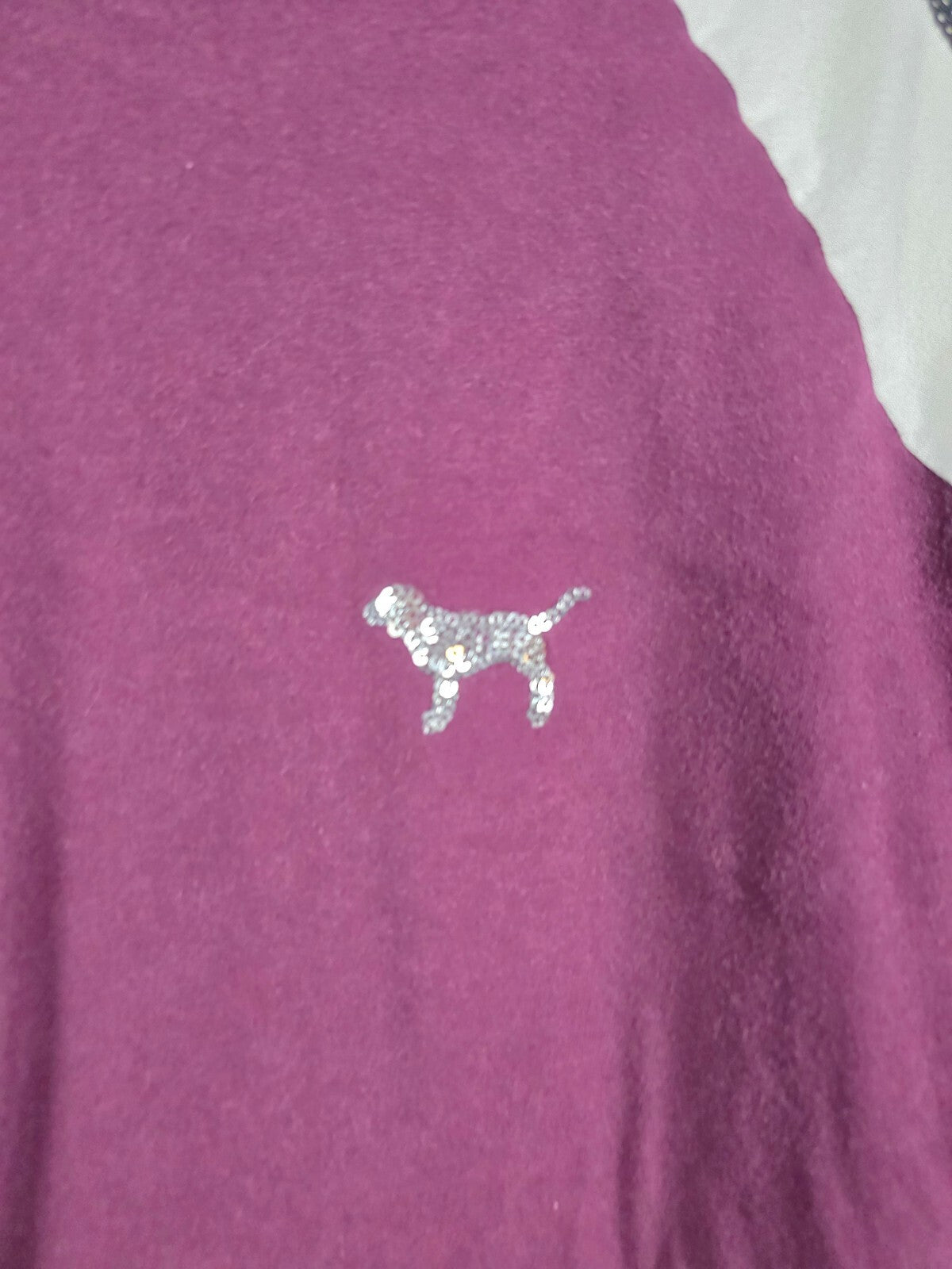 Victorias Secret PINK Raglan Bling Sequined Logo Tee shirt XS