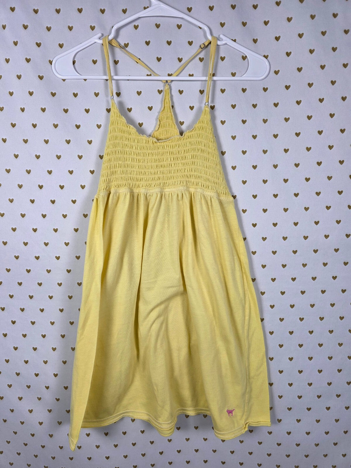 PINK Victoria's Secret Yellow Smocked Racerback Tank Dress L Summer Beach LARGE