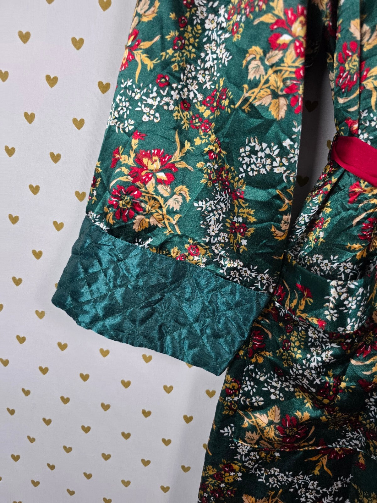 Vintage Victoria's Secret Gold Label Floral Robe P/S Green Quilted Long 80s