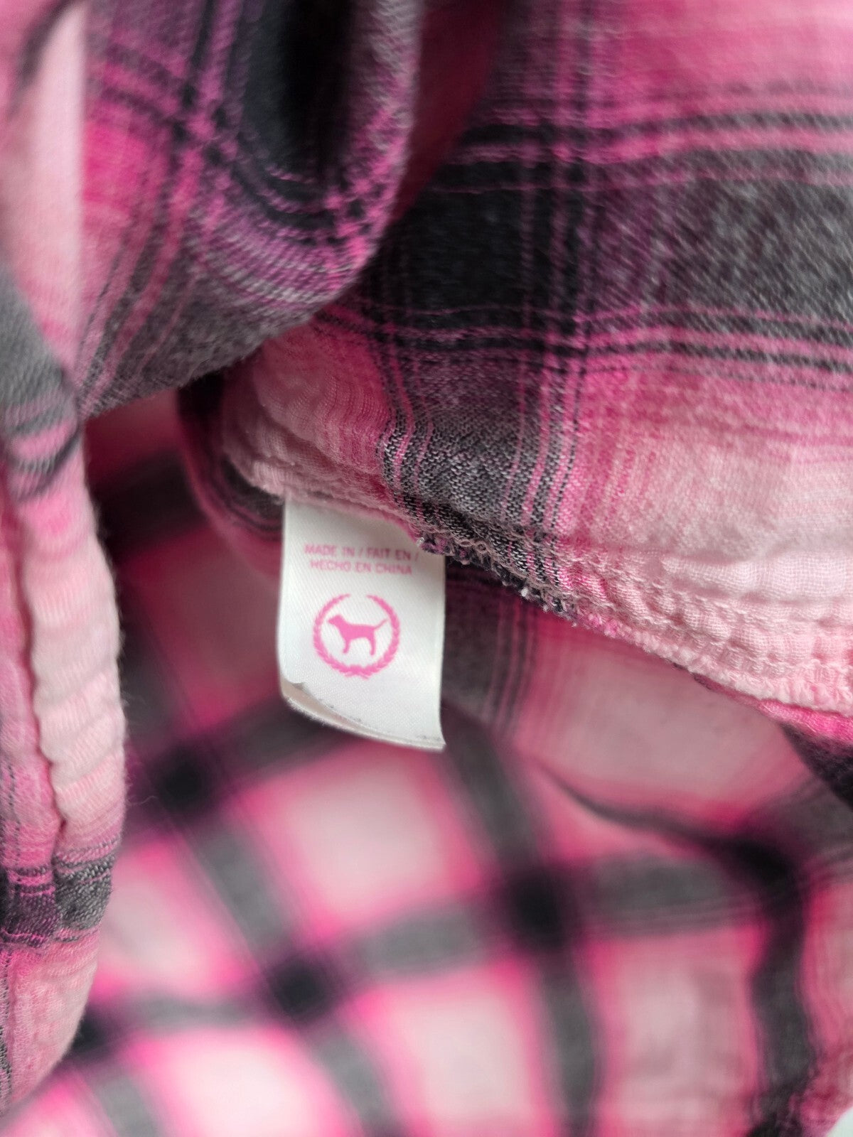Vintage PINK Victoria's Secret Plaid Shirt Dress Tunic Pink Gray Small Y2K