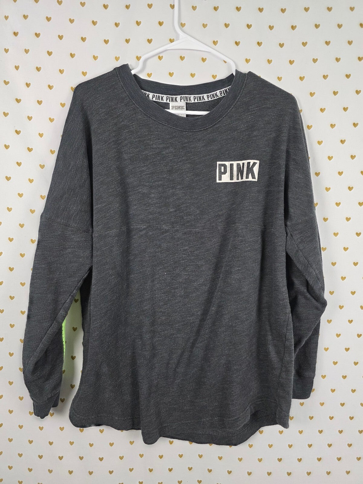 Victorias Secret PINK Logo Neon accent Sweater Shirt LARGE