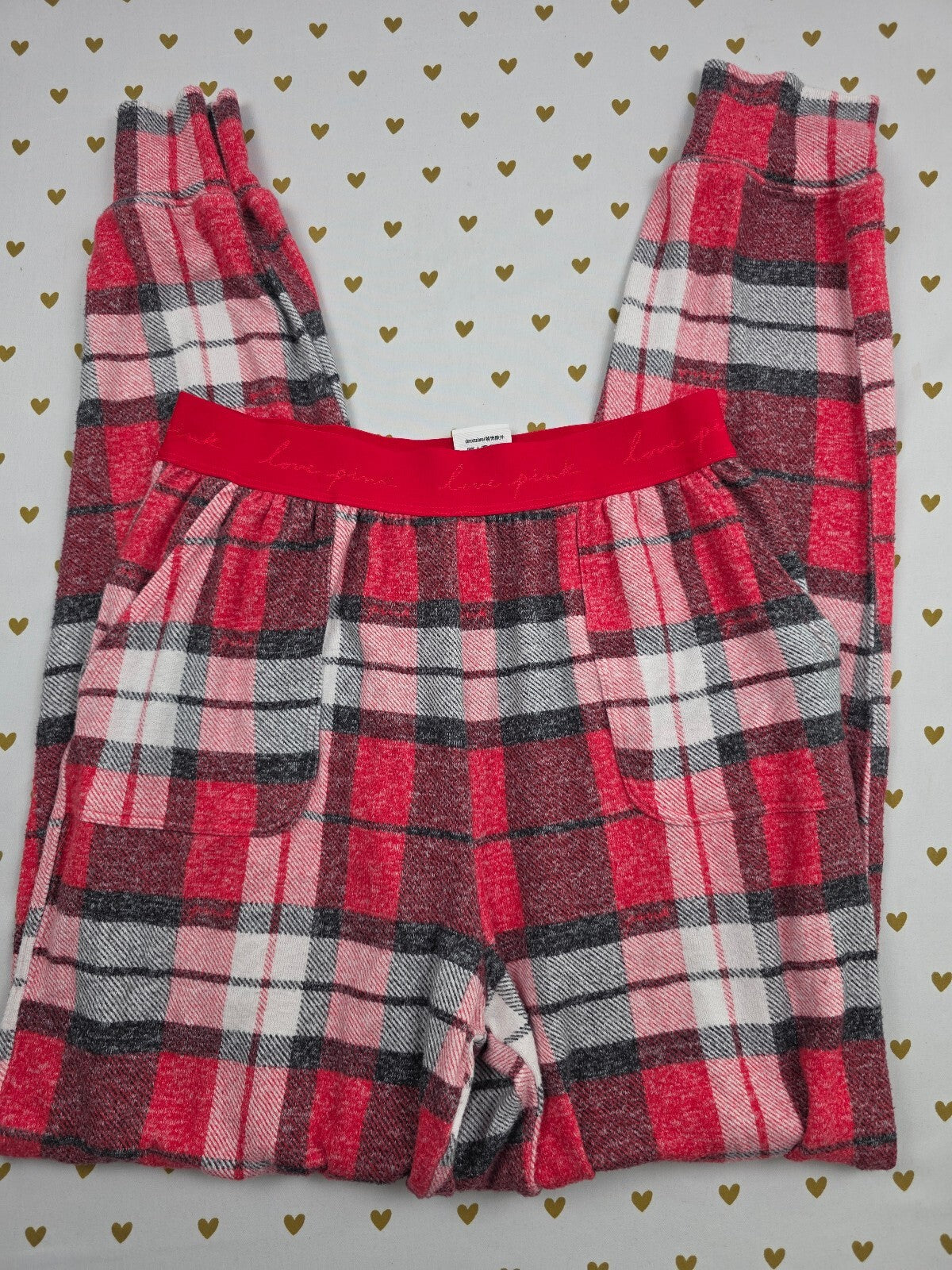 Victorias Secret Pink Red Plaid Stretch Small  Sleep Pants Pajama PJ Bottoms