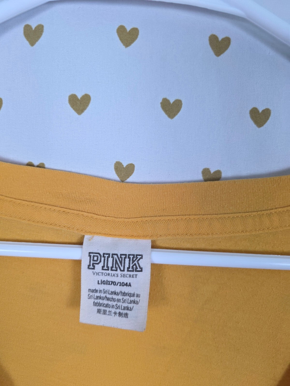 Victorias Secret PINK Yellow Bling Glitter Logo V neck Tee shirt LARGE