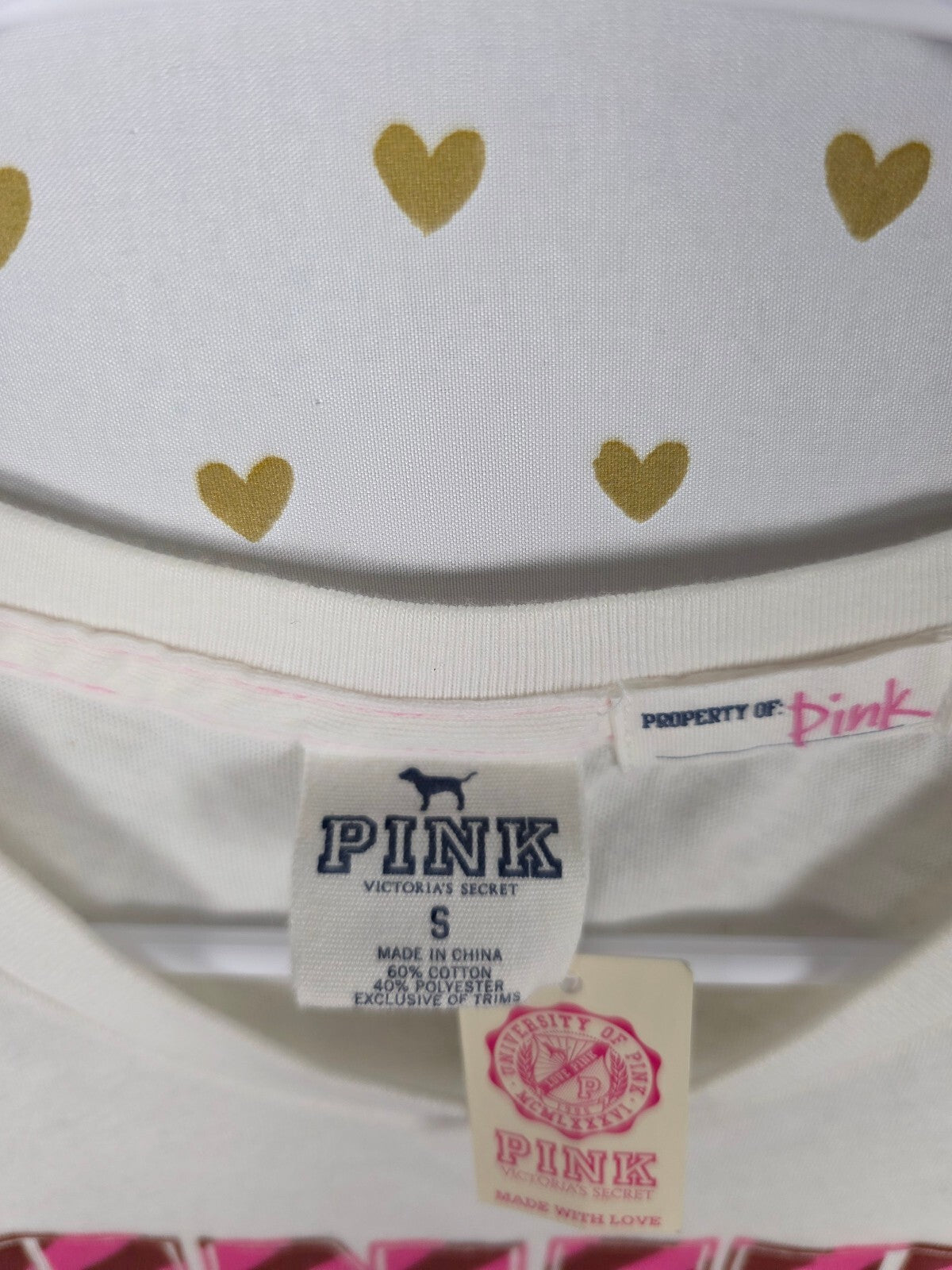 Victorias Secret PINK Vintage NEW NWT University Tee Shirt Y2k Logo SMALL