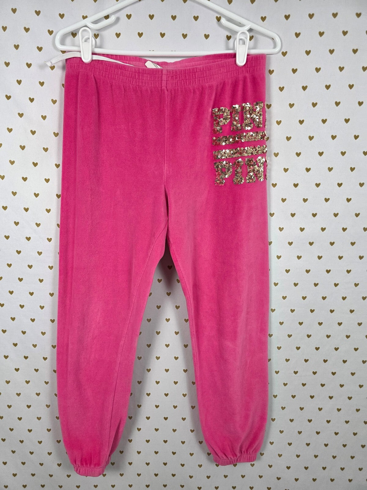 Victoria's Secret PINK Velour Bling Sequin Hoodie Jogger Set Pink S M Y2K