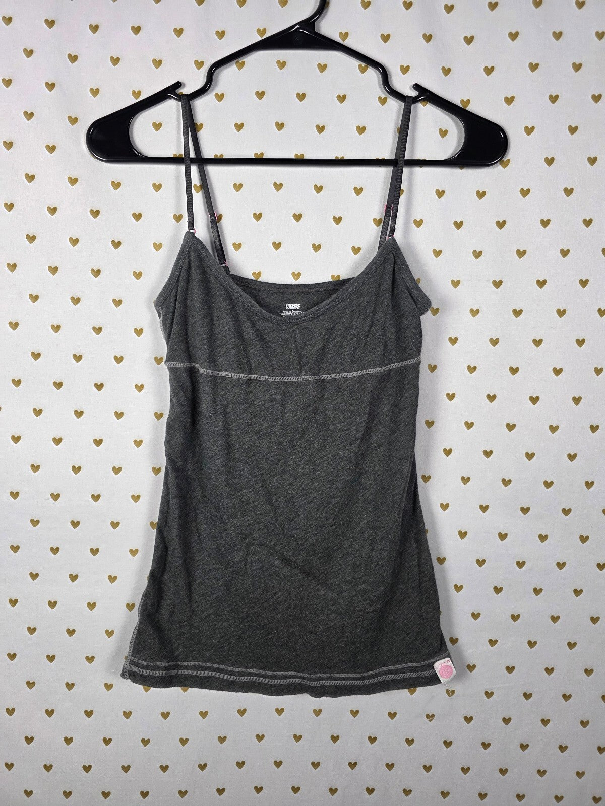 Victoria's Secret PINK Gray Cami Tank Top Pink Hardware Shelf Bra S Y2K