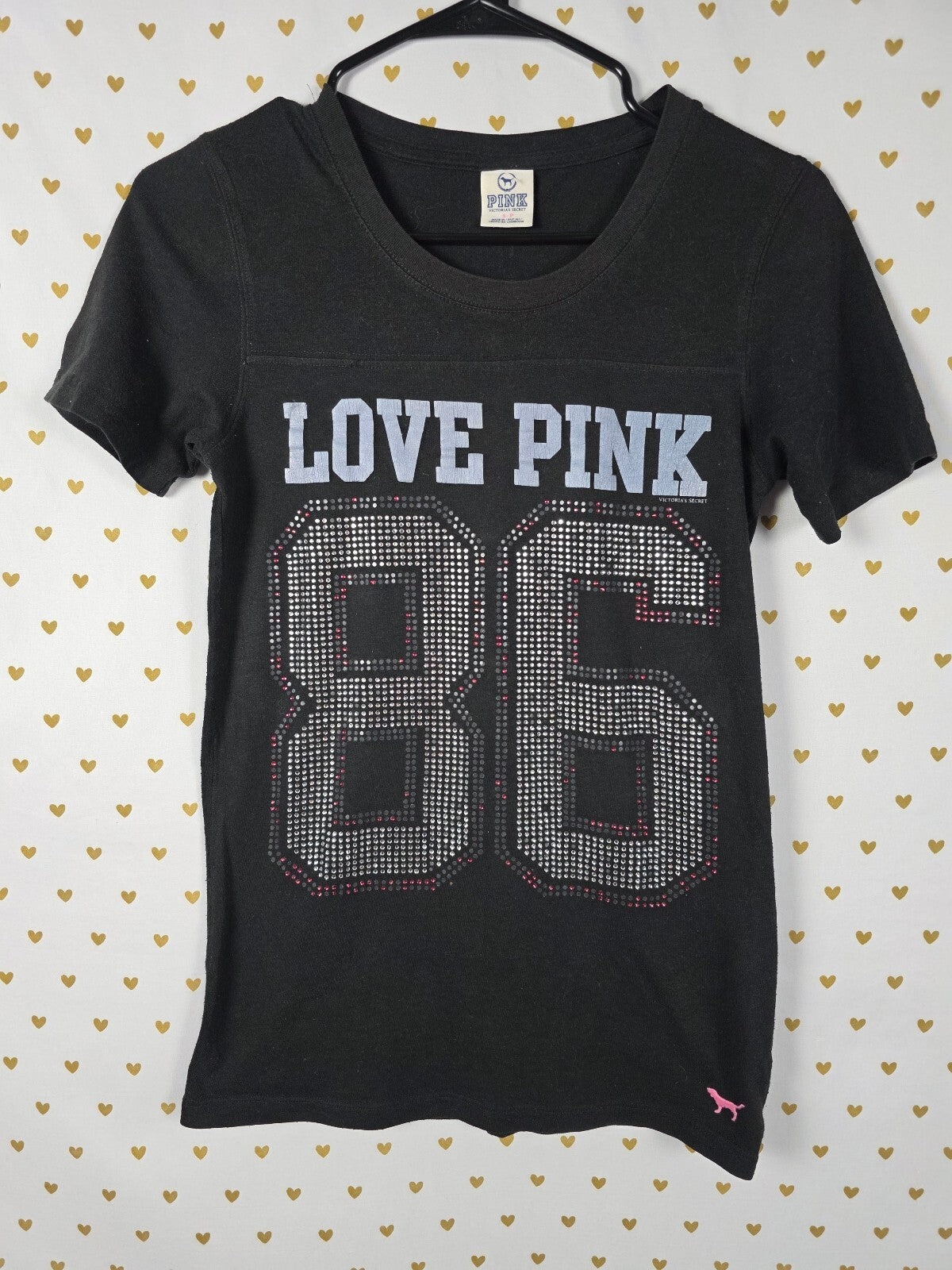 Victorias Secret PINK Vintage LOVE 86 Y2k Tee shirt Bling Studded SMALL