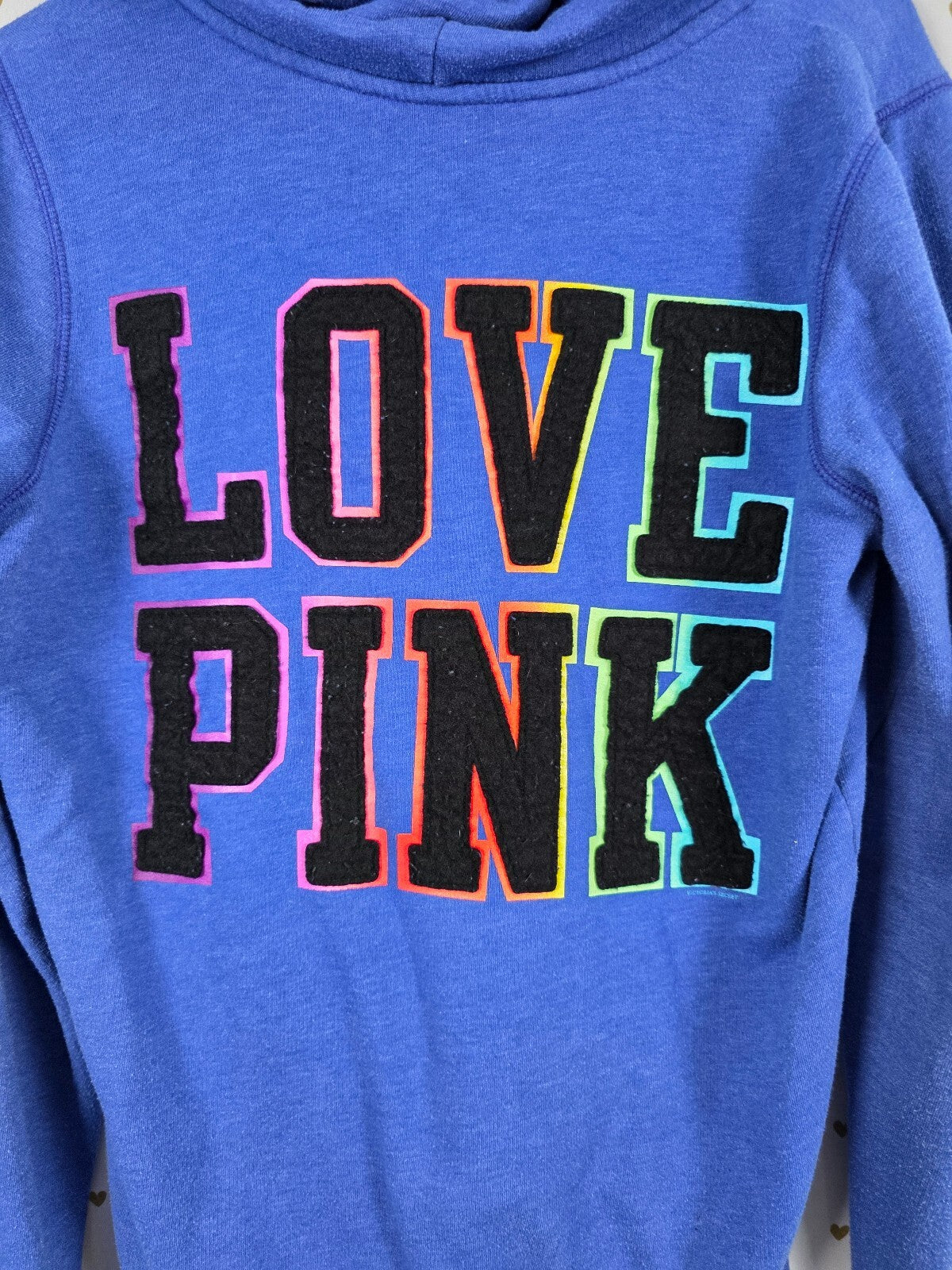 Victorias Secret Pink Vintage Heart Pullover Sweater Rainbow Embroidered MEDIUM