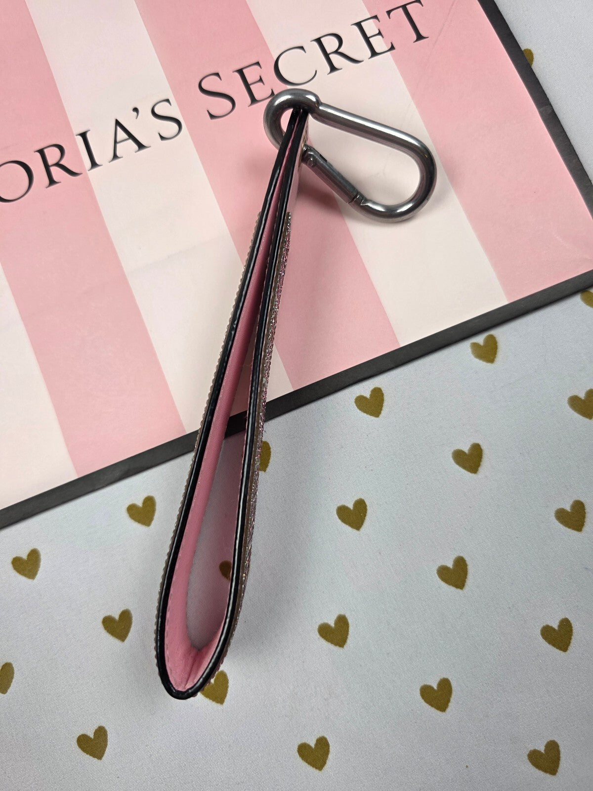 Victoria Secret BLING wristlet strap keychain Logo  Rhinestone Studded Handle