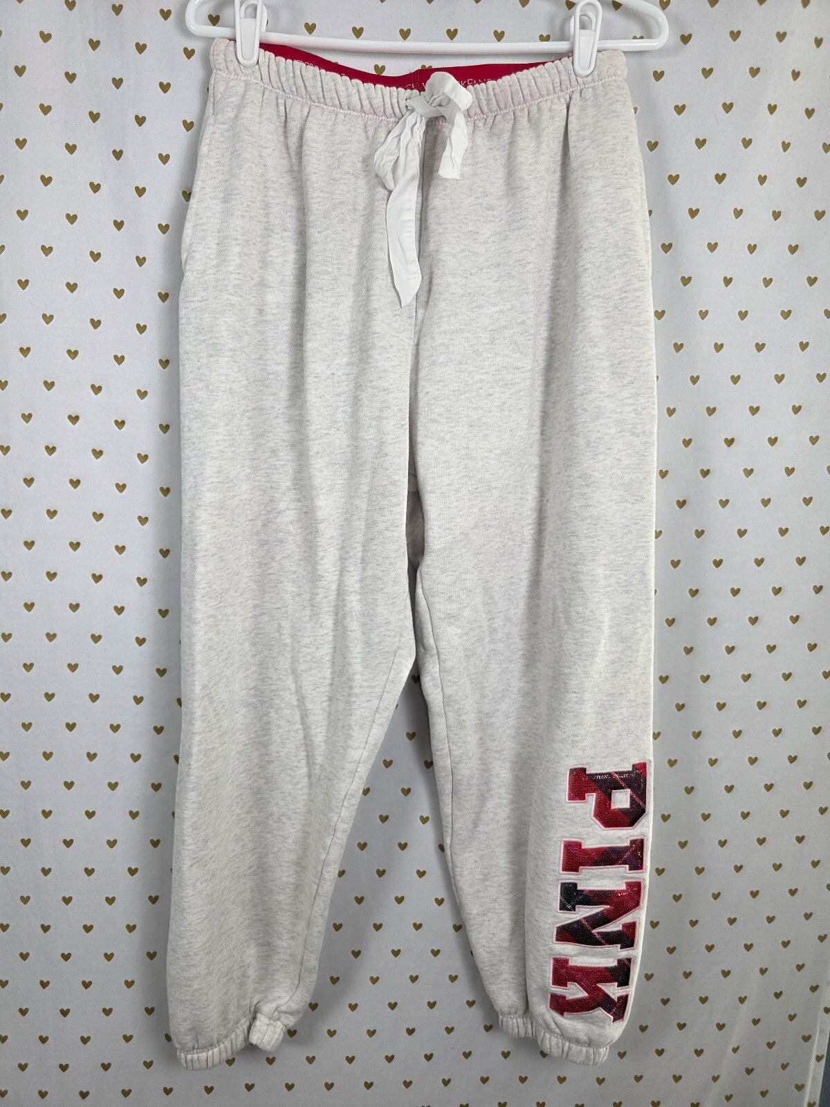 Victoria's Secret PINK x LoveShackFancy Dog Hoodie Jogger M Plaid BLING SET
