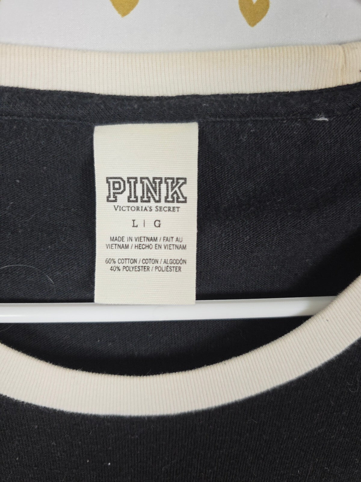 Victorias Secret PINK Bling Long Sleeve Sequined Colorblock Tee shirt Large