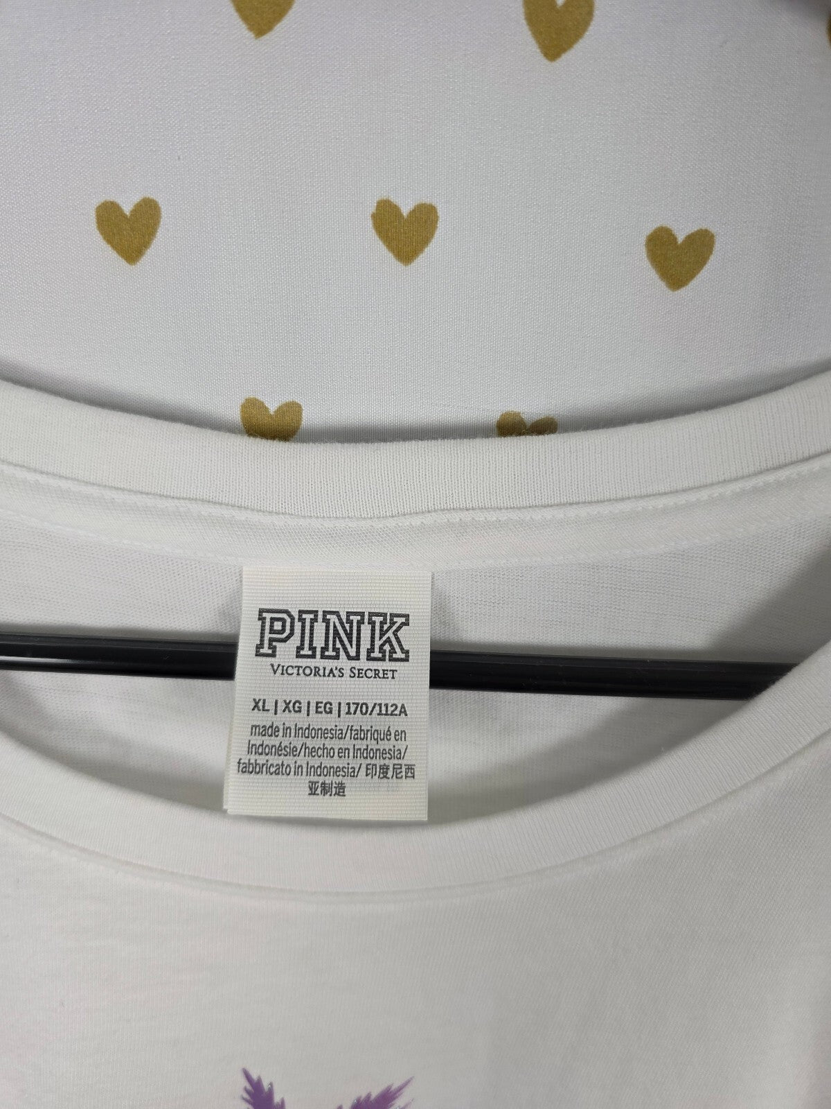 Victorias Secret PINK Glitter Bling Palm XL White Tee shirt Sweat Shorts SET