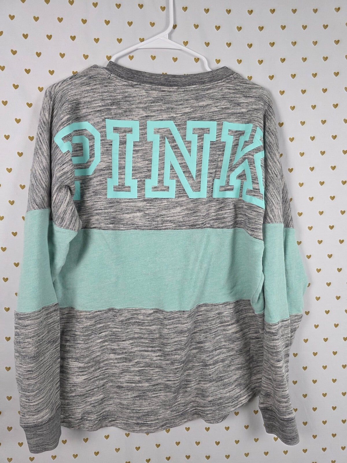 Victorias Secret Pink TEAL Colorblock Sweater Shirt Oversized MEDIUM