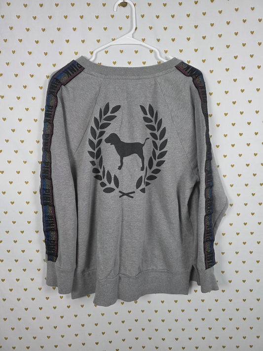 Victorias Secret Pink RAINBOW Crest Logo Sweater Crew Grey MEDIUM