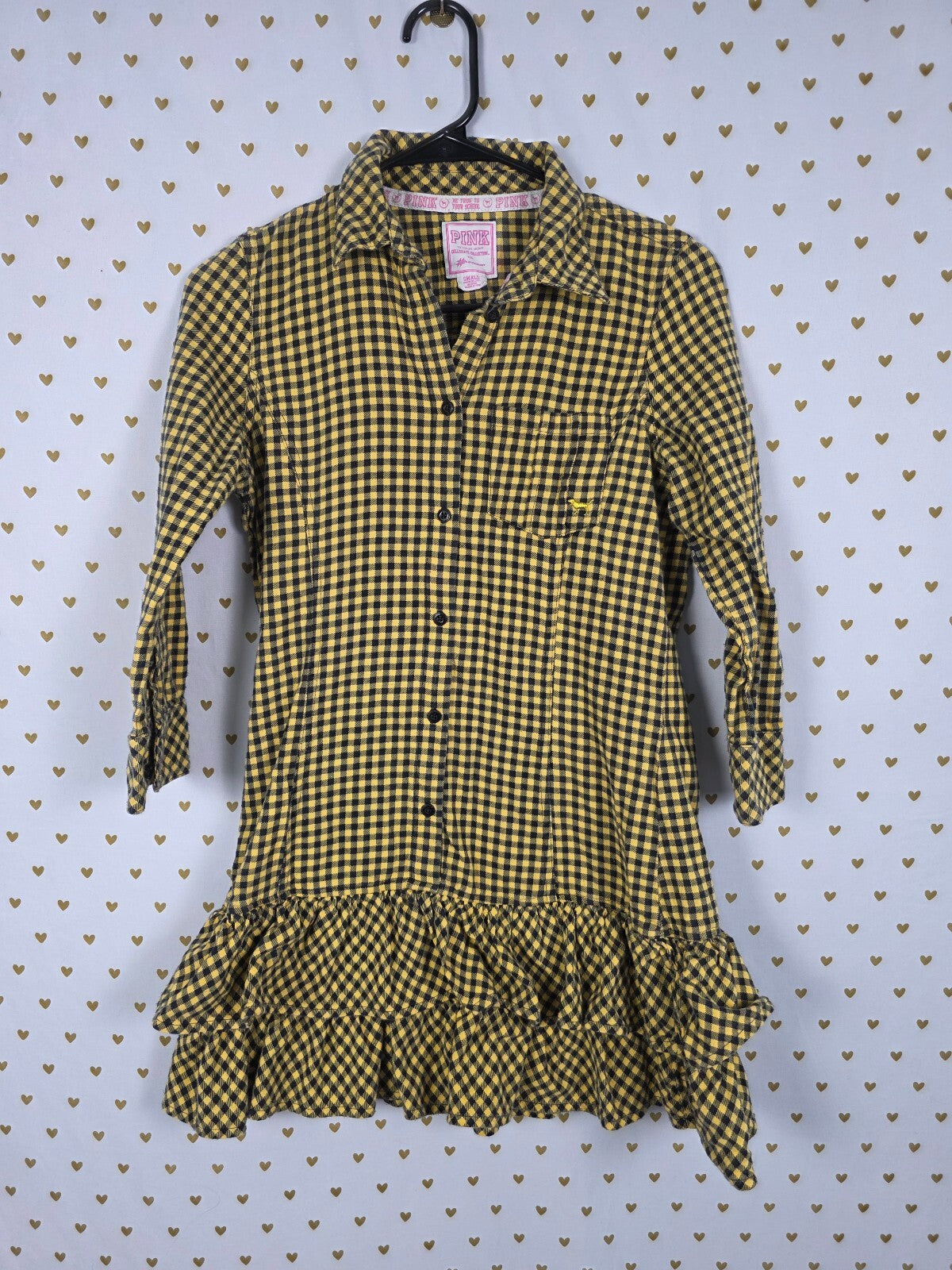 Victoria's Secret PINK Collegiate Yellow Jackets Gingham Bling Dress S