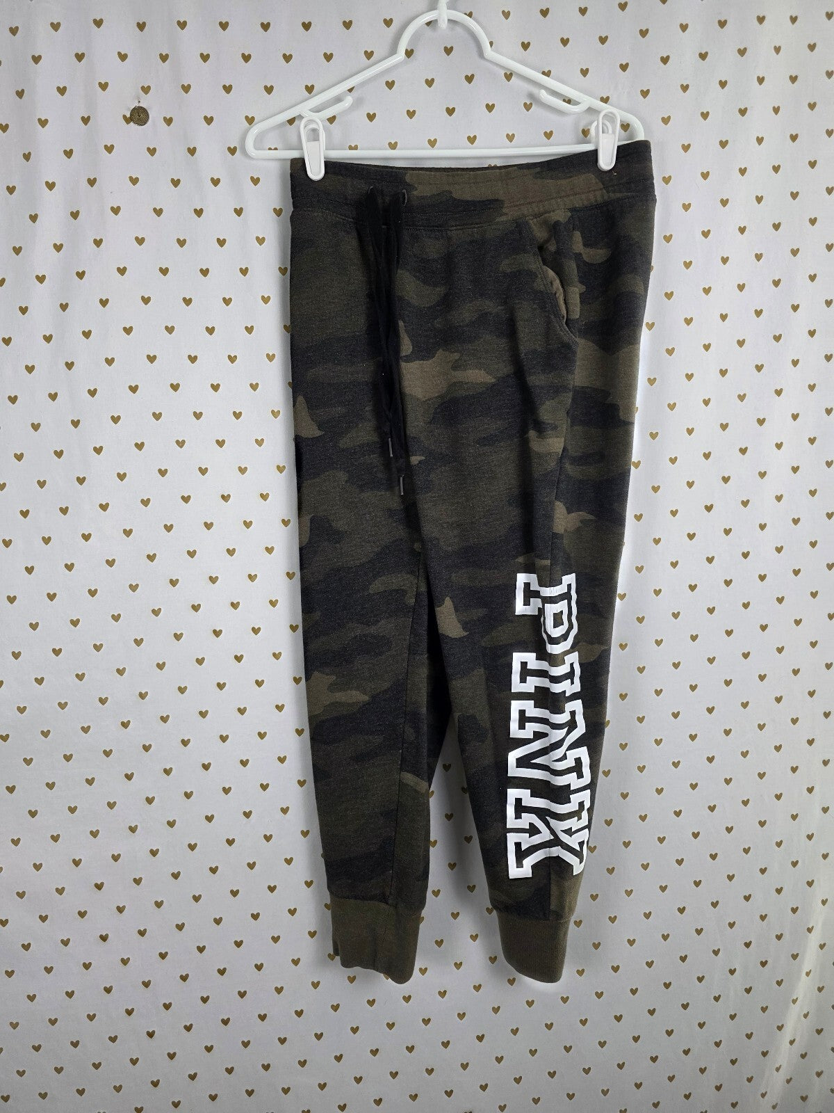 Victorias Secret Pink Camo Camouflage Logo Sweats Hooded Sweater SET Medium