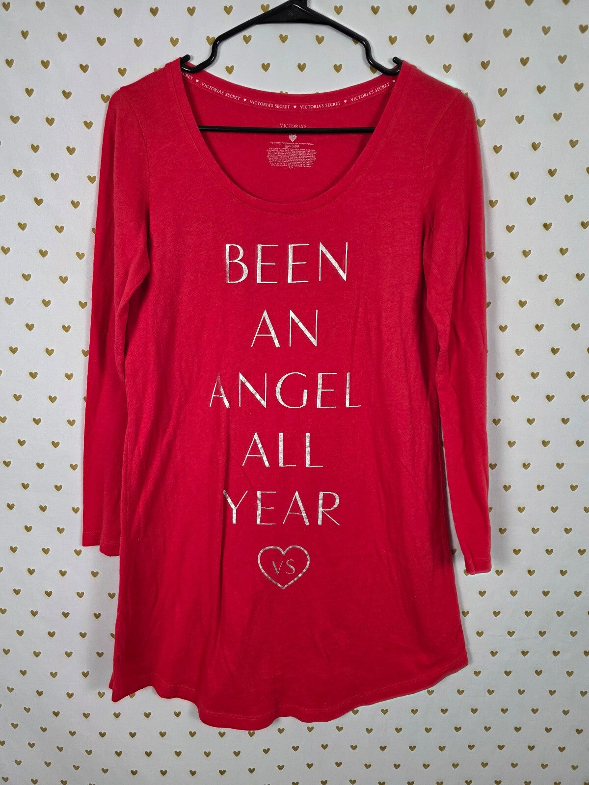Victorias Secret BEEN AN ANGEL ALL YEAR Nightgown Red Long Sleeve Sleep Shirt S