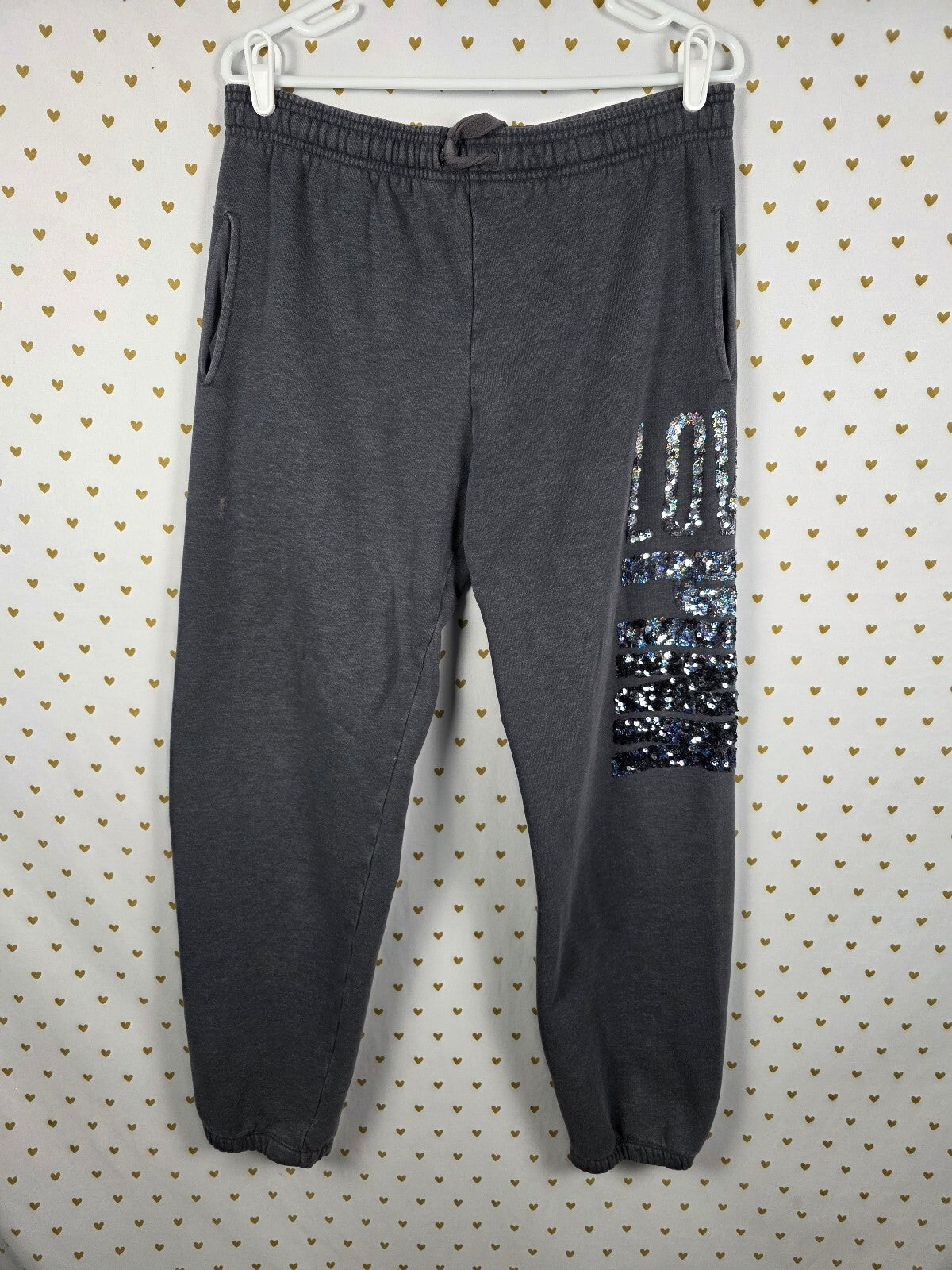 Victoria’s Secret PINK LOVE PINK Sequin BLING Hoodie Jogger Set Gray L