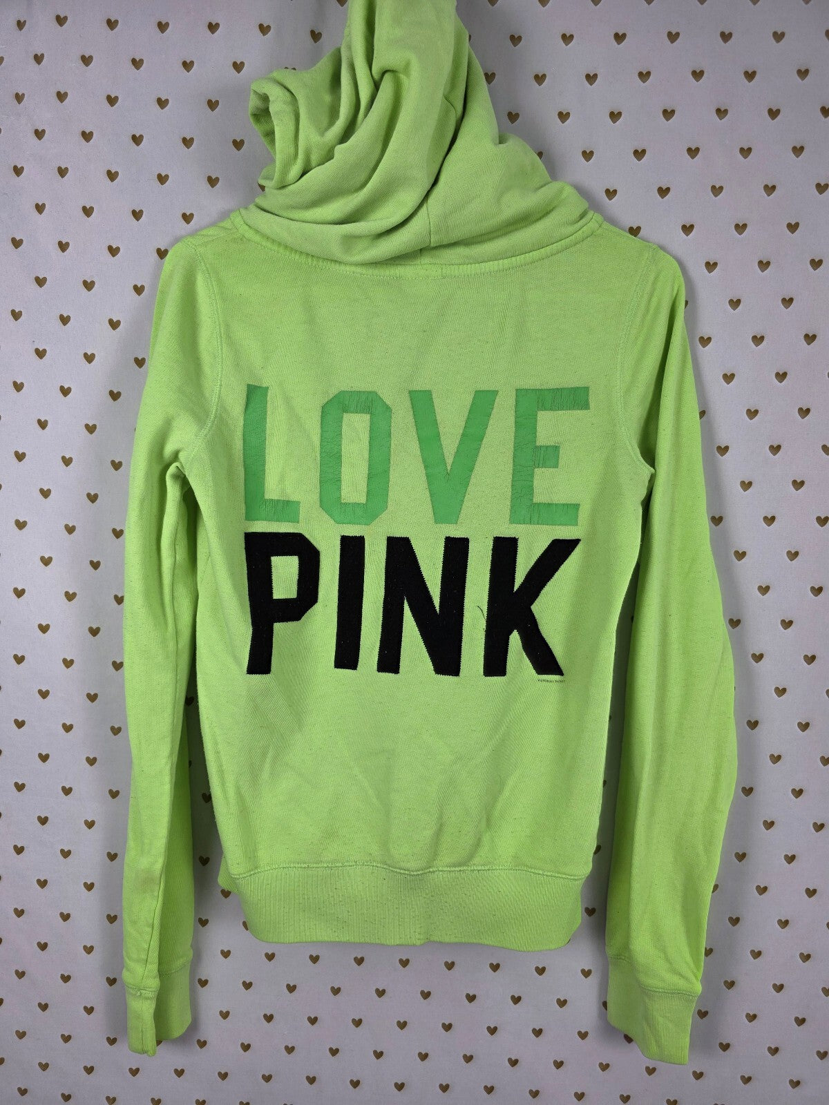 Victorias Secret Pink Neon Green Full zip Hoodie Jacket Vintage SMALL Y2k