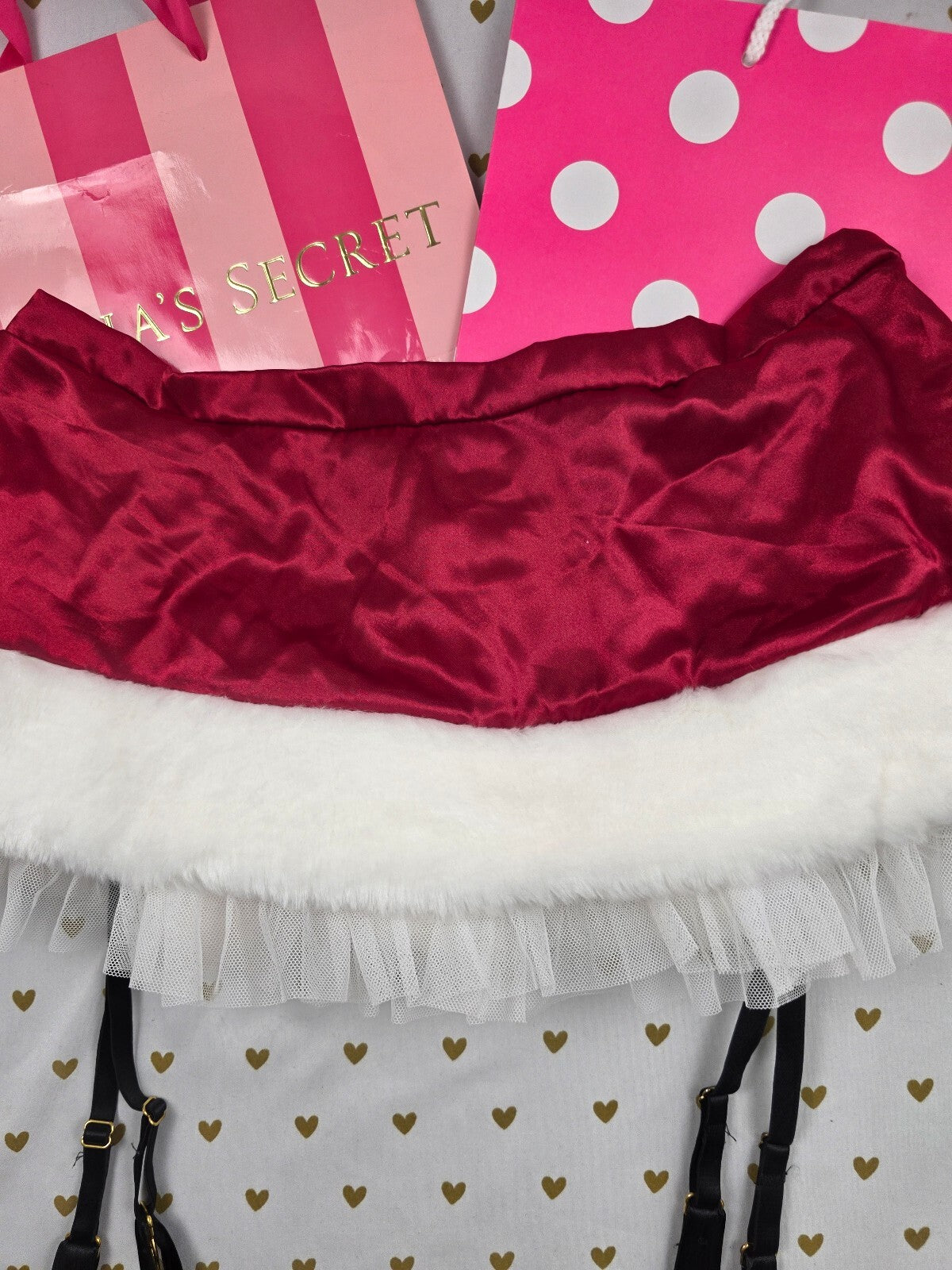 Y2K Victoria’s Secret Santa Baby Garter Skirt Red Satin Fur Tulle OS