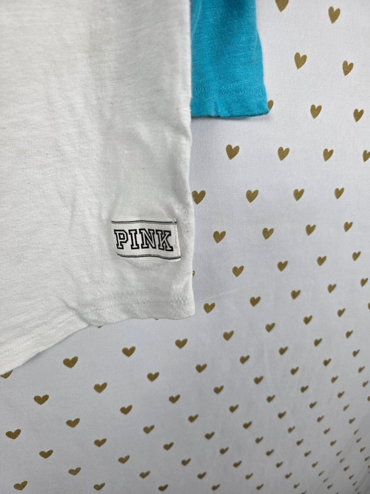 Victorias Secret PINK Vintage 86 Raglan Blue White Tee shirt Long Sleeve Small