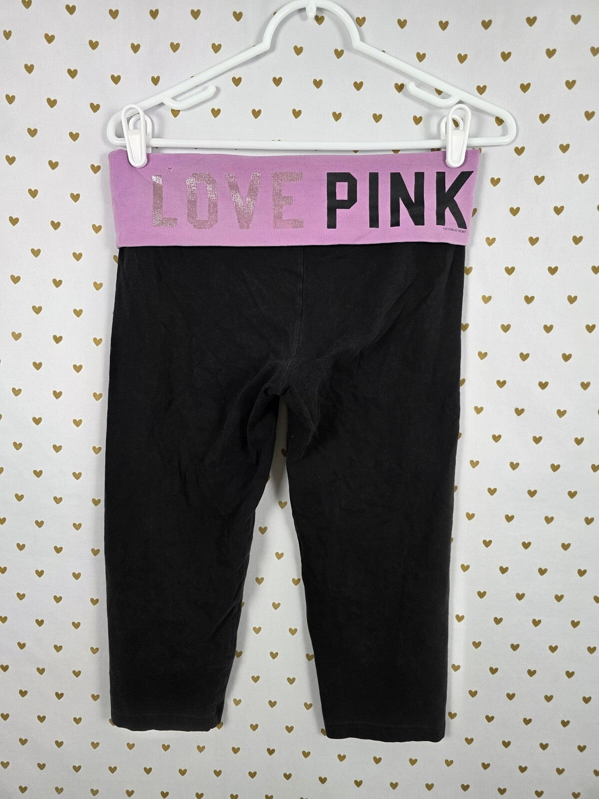 Victorias Secret PINK Vintage Y2k LOVE Foldover Yoga pants Capri Cropped Small