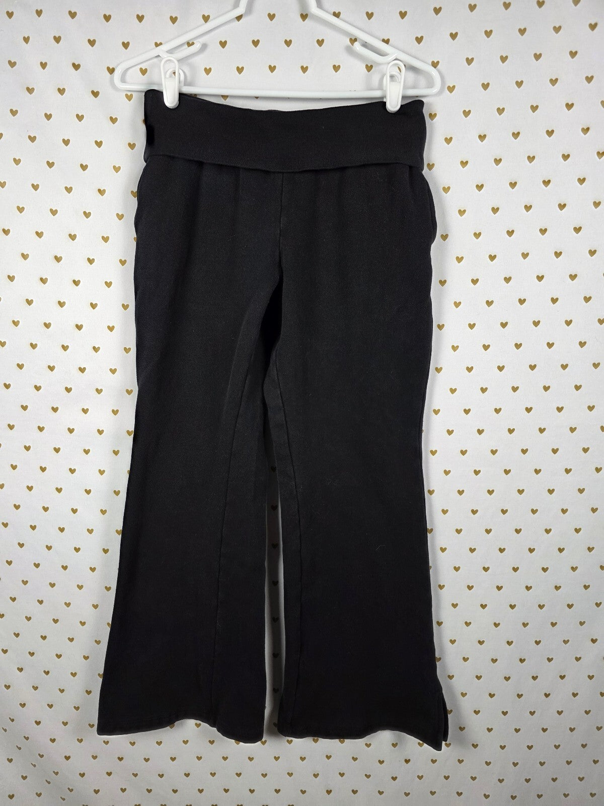 Victorias Secret PINK FOLDOVER SWEATPANTS Flared Black Sweats SMALL Pocket
