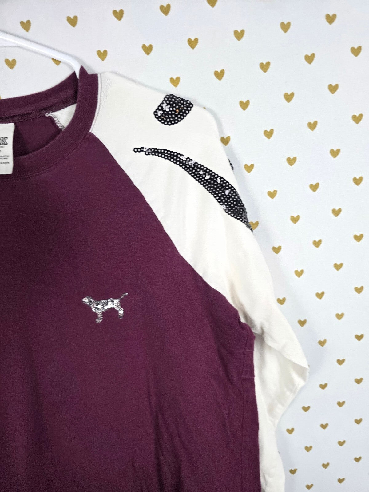 Victorias Secret PINK Raglan Bling Sequined Logo Tee shirt XS