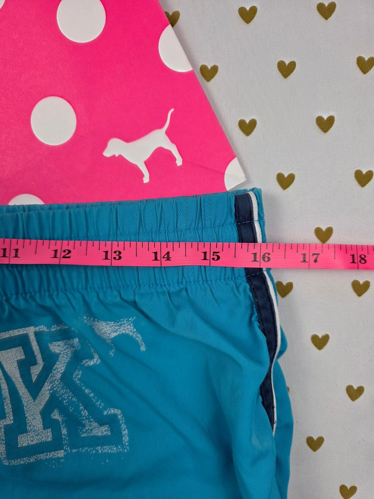 Victoria's Secret LOVE PINK Board Shorts M Blue Swim Y2K Logo Drawstring