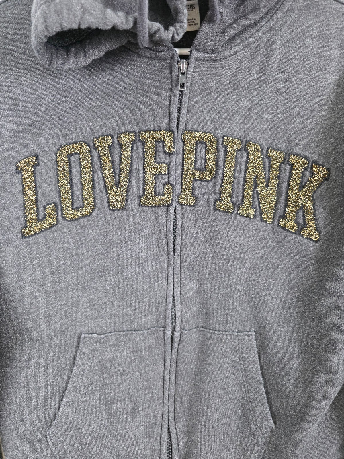 Victorias Secret Pink Love Logo Full Zip Hoodie Grey Sweats Jacket SET Medium