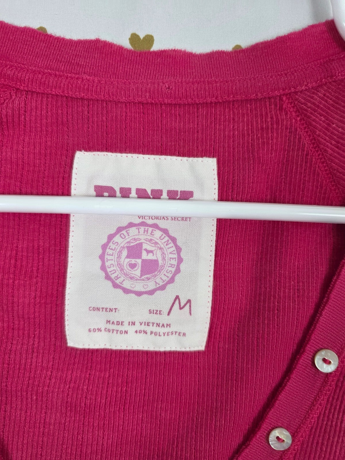 Victorias Secret PINK Button Front Henley Long Sleeve Phi Beta Pink MEDIUM