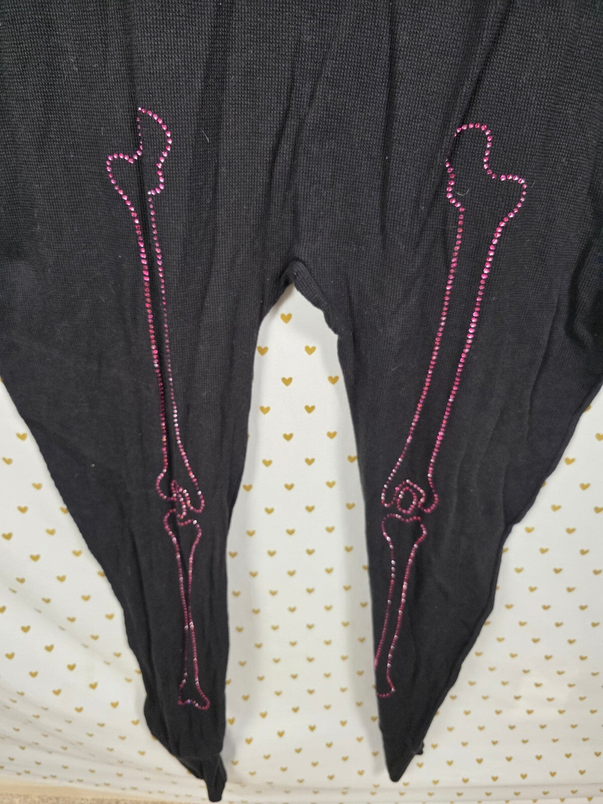VS PINK Skeleton Rhinestone BLING Thermal Onesie XL Halloween Black Costume