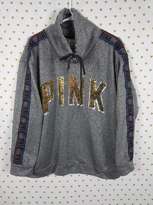 PINK Victoria's Secret Silver Rainbow Hoodie Gold Sequin Flip Large Y2K
