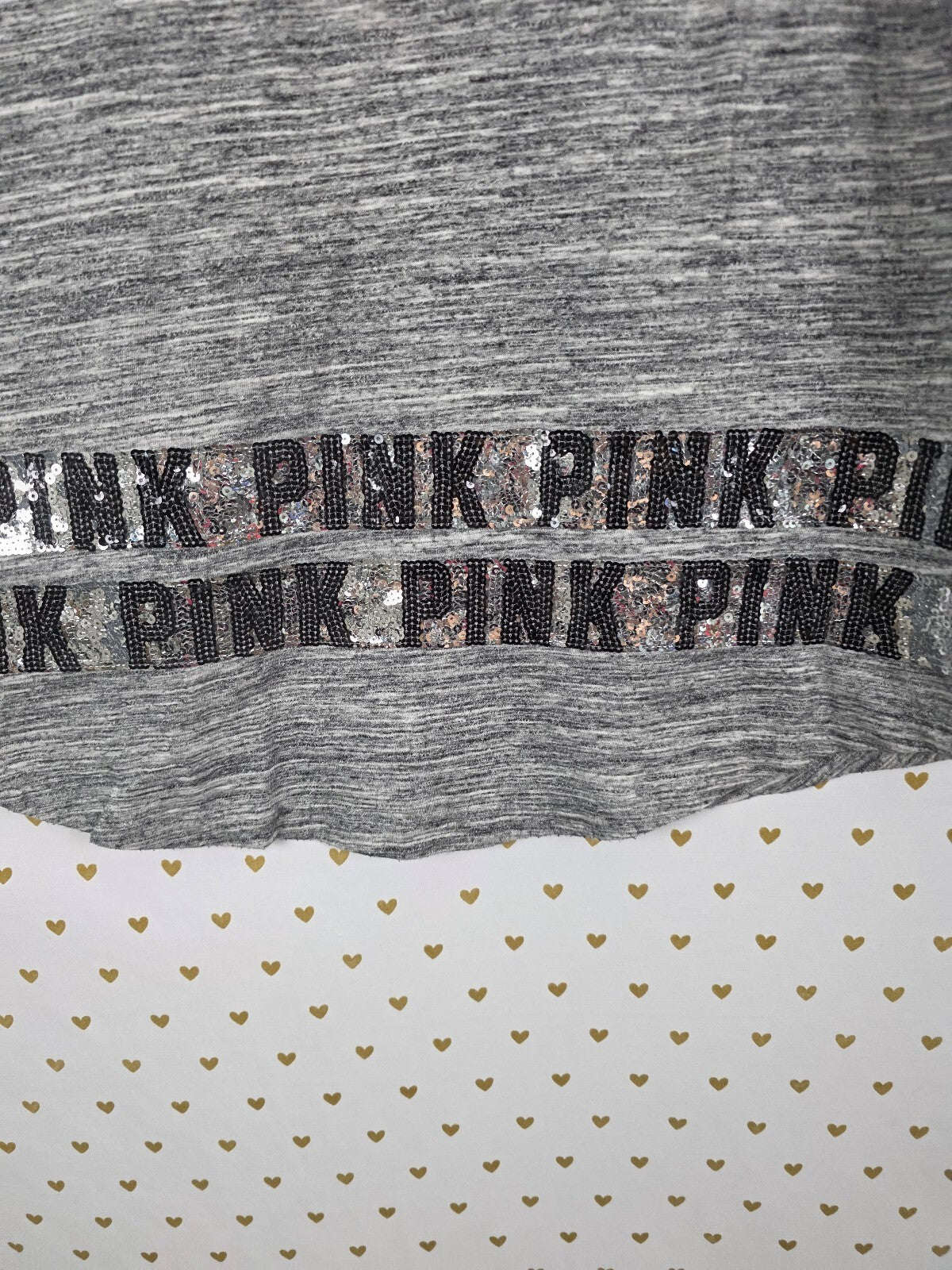 Victorias Secret PINK Grey Bling Sequined Tank Top Logo LARGE