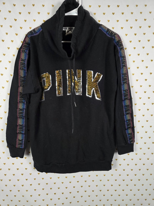 Victorias Secret Pink Rainbow Bling Flip Logo Slouchy Sweater Shirt SMALL
