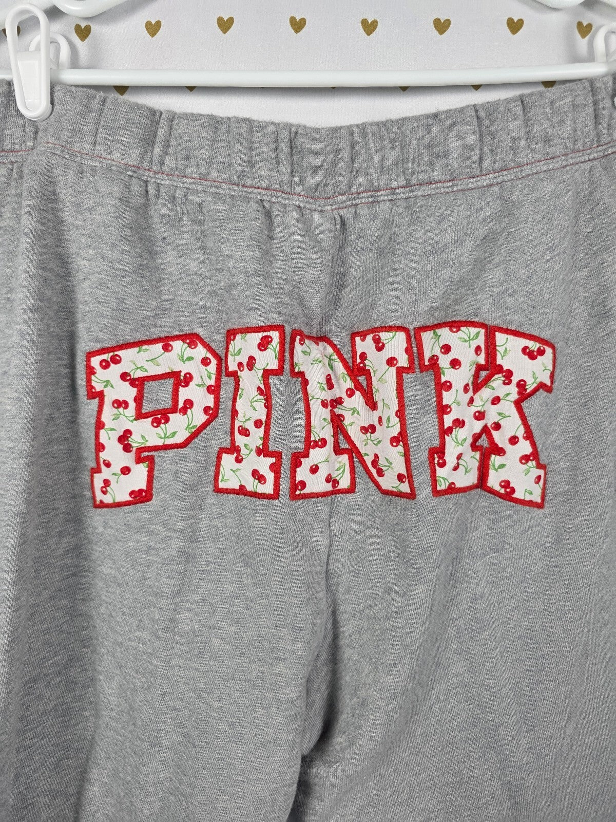 Frankies Bikinis x PINK Cherry Logo Sweatpants Gray Fleece Lounge Pants L