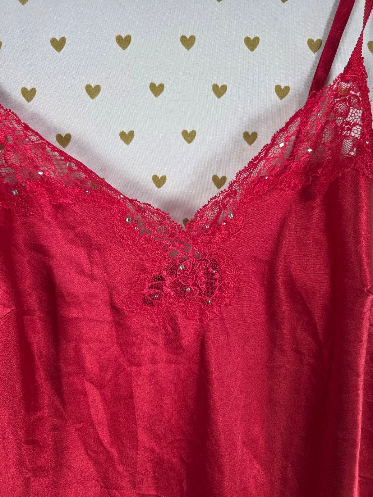 Victorias Secret Red Satin Slip Dress Chemise Nightie Lingerie Medium BLING