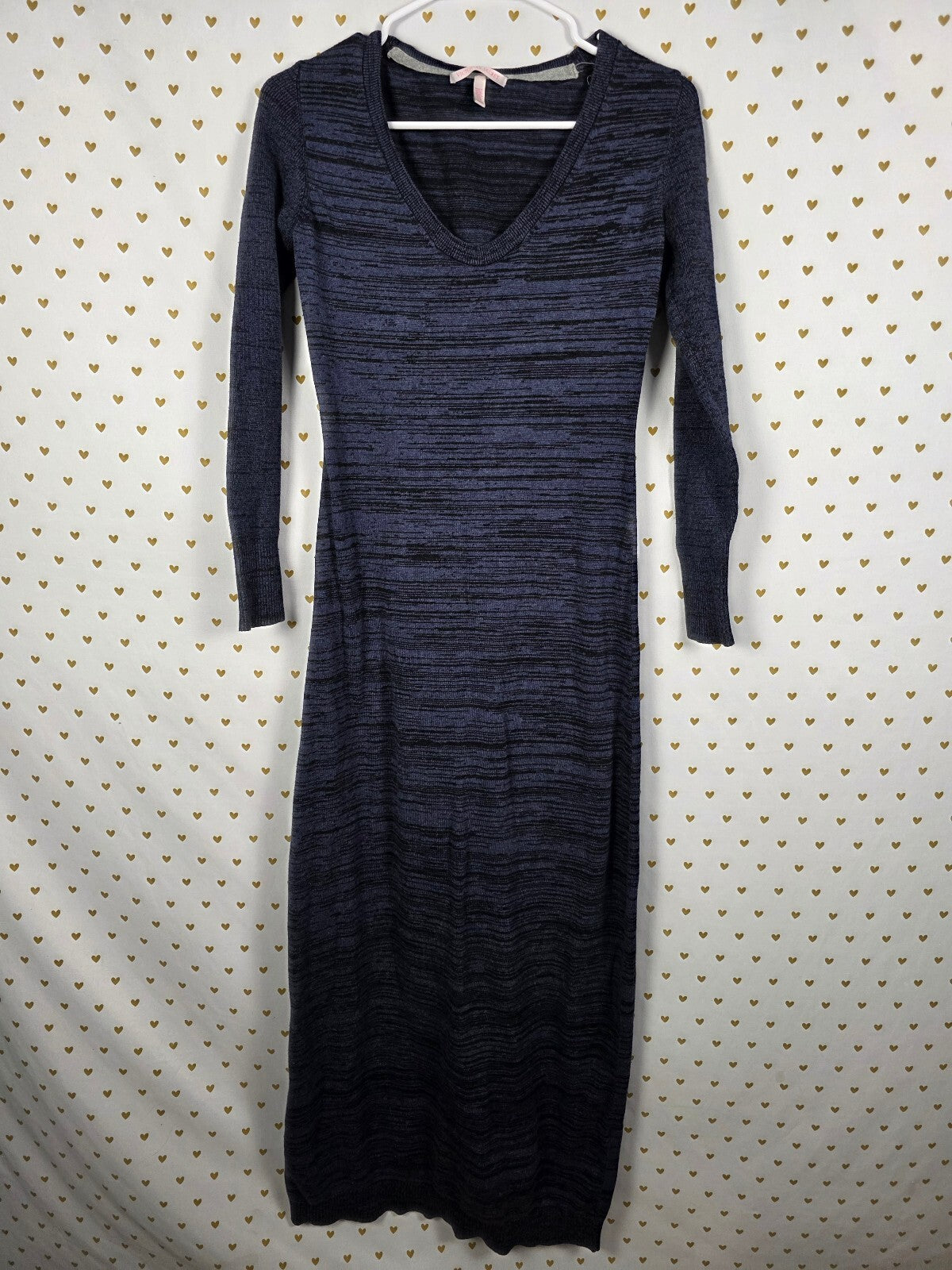 Victoria's Secret Blue Black Space Dye Sweater Knit Maxi Dress Small