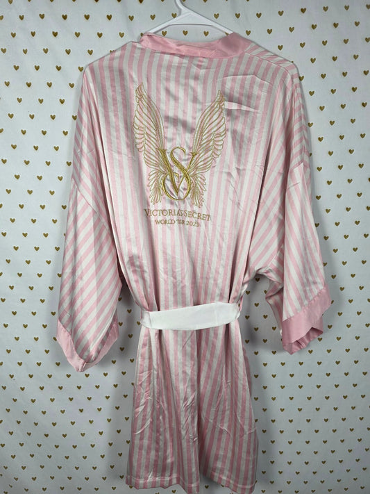 Victoria's Secret World Tour 2023 Pink Stripe Satin Robe Gold Wings Belt XL XXL