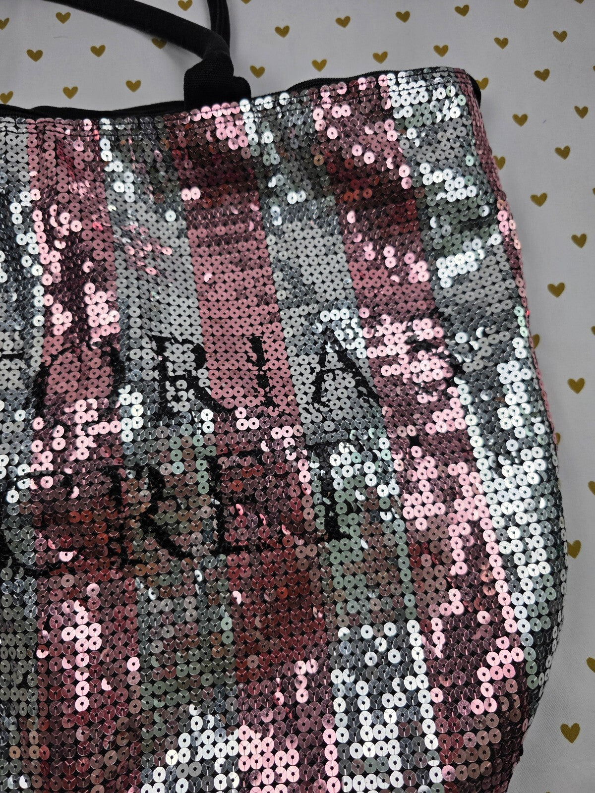 VICTORIA'S SECRET BLING Signature Tote Bag Canvas Black Sequined Iconic