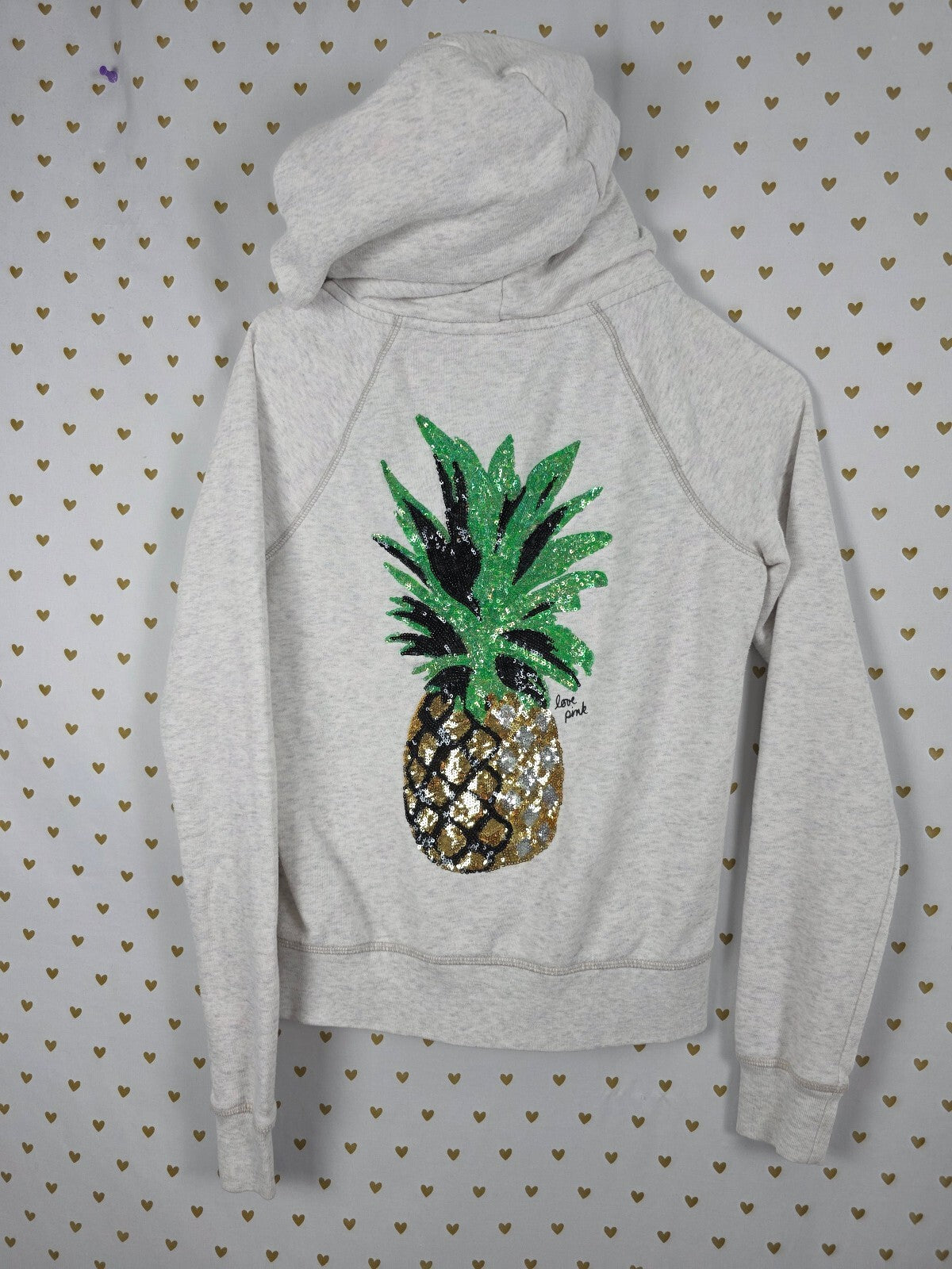 Victoria's Secret PINK Hawaii Hoodie XS Sequin Pineapple Full Zip Gray Rare