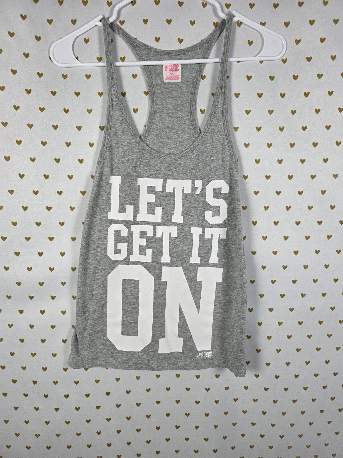 Victoria's Secret PINK Let's Get It On Gray Racerback Tank Top Size M