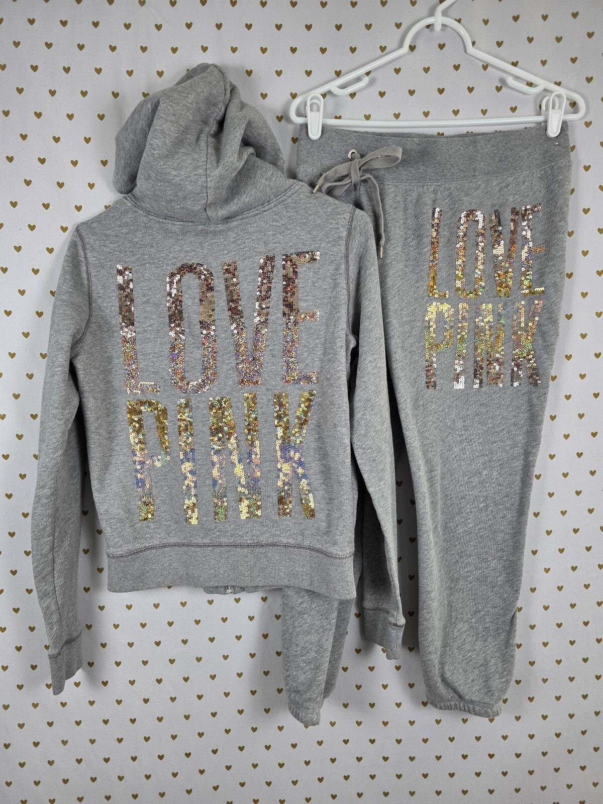 Victorias Secret Pink Vintage Gradient Bling SET Gold Sequined Small Y2k Sweats