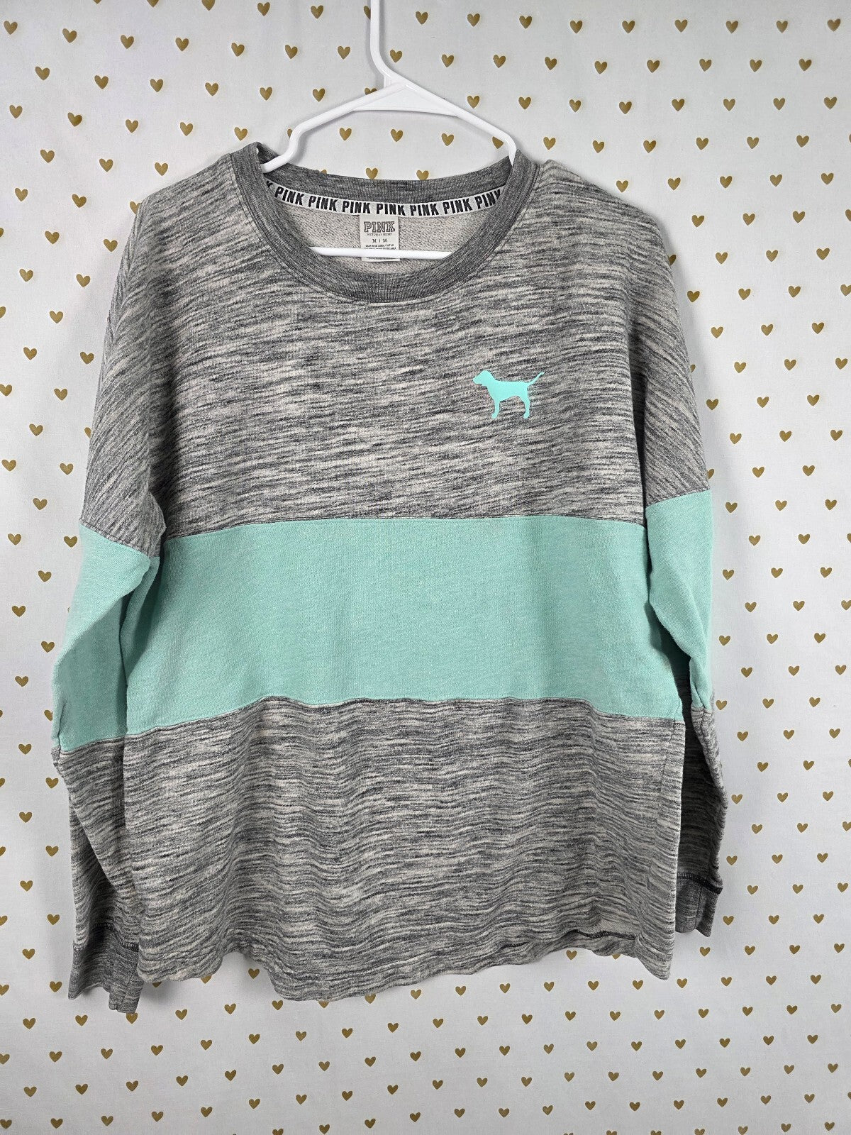 Victorias Secret Pink TEAL Colorblock Sweater Shirt Oversized MEDIUM