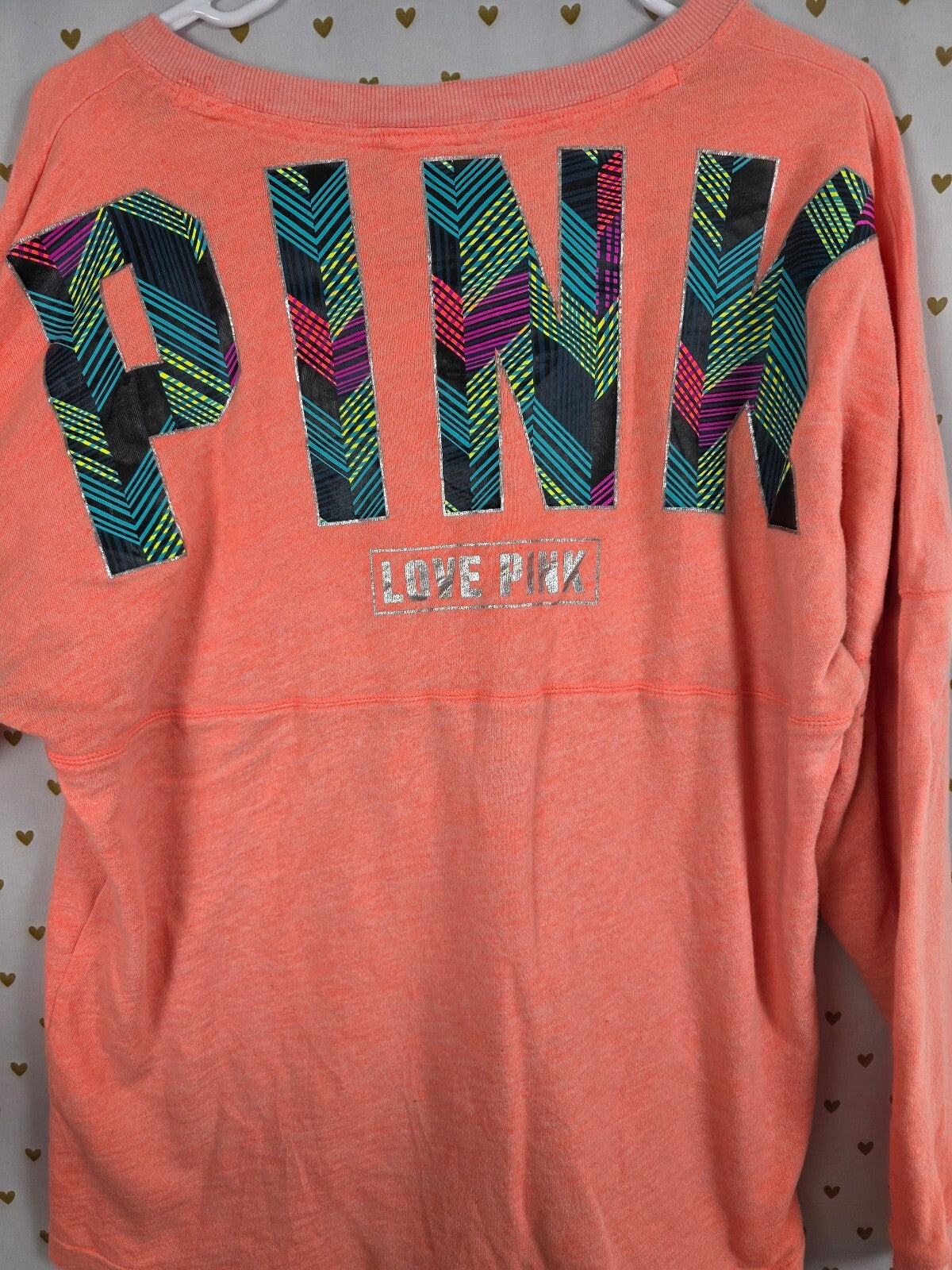 Victorias Secret PINK Geometric Neon Oversized Sweater Shirt Large