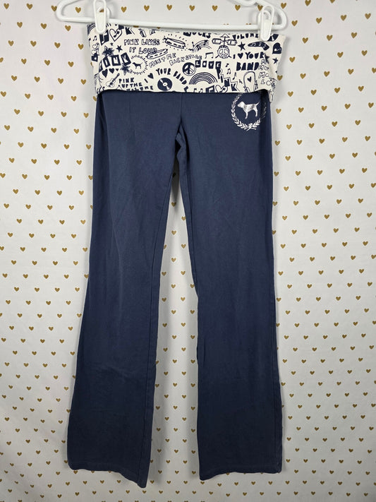 Vintage PINK Victoria's Secret RARE Foldover Yoga Pants Blue Band Graphic Small